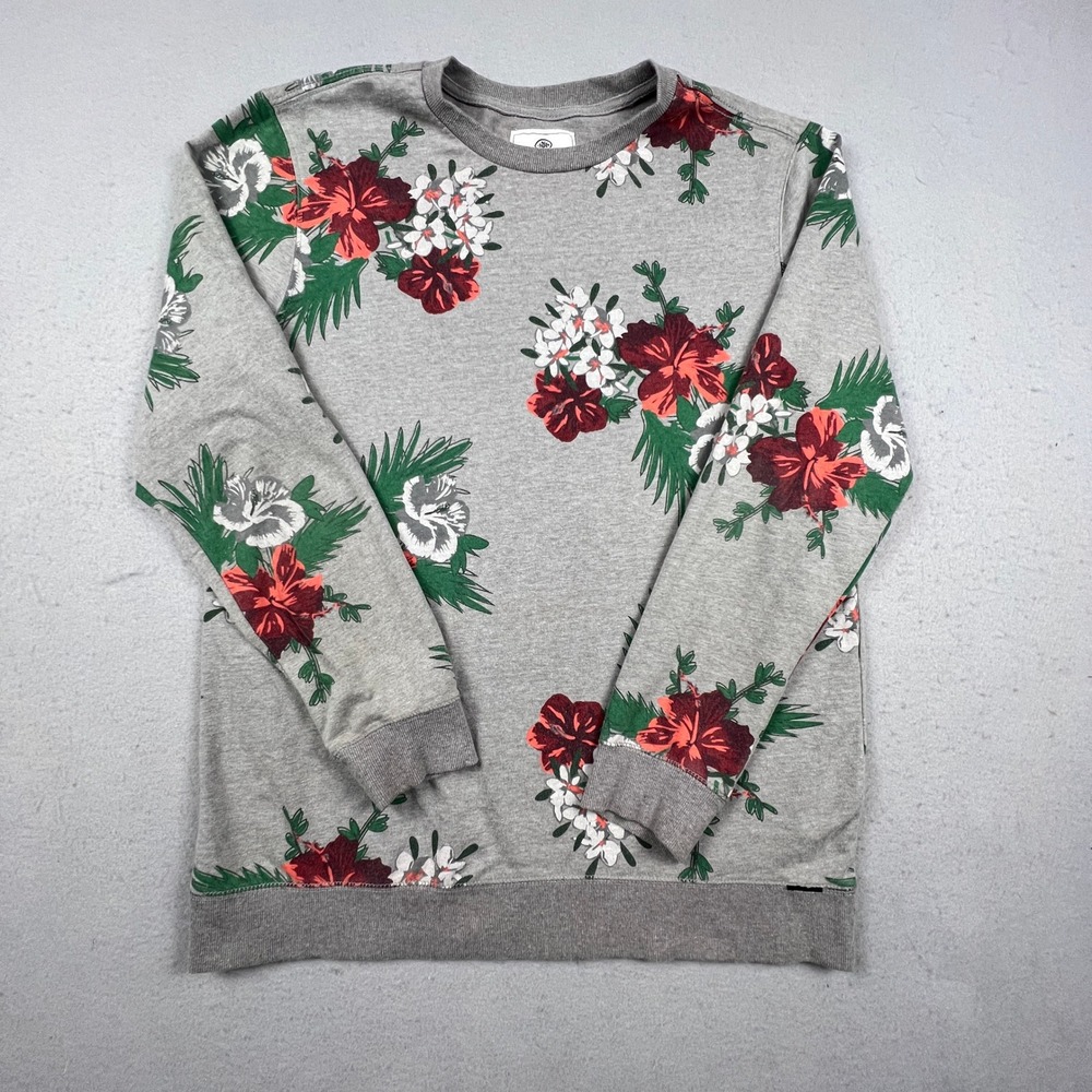 On The Byas Sweatshirt Mens Large Gray Floral Tropical Hibiscus French Terry